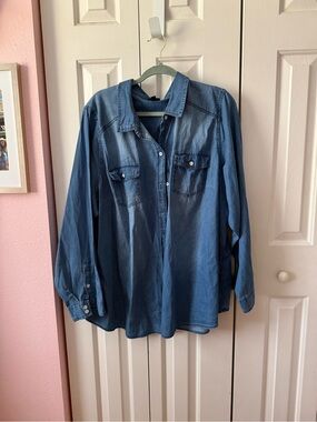 Denim Button-Up Shirt plus size